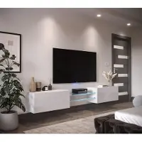 Furnitech Wohnwand Wohnzimmer - Wohnzimmer Möbel mit LED Weiß - Hängend Wohnwand Modern - Regale und TV Schrank (AN95-21W-HG2-1C)