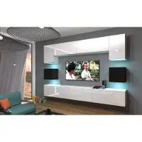 Furnitech Wohnwand Wohnzimmer - Wohnzimmer Möbel mit LED Blau - Hängend Wohnwand Modern - Wohnzimmer Schrankwand(Nowara AN1-17WB-HG23 1B)
