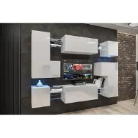 Furnitech Wohnwand Wohnzimmer - Wohnzimmer Möbel mit LED Blau - Hängend Wohnwand Modern - Regale und TV Schrank (Albania AN3N-21W-HG2-1C)