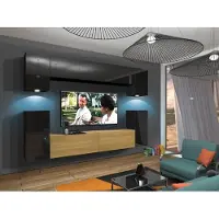 Furnitech Wohnwand Wohnzimmer - Hängend Wohnwand Modern - Regale und TV Schrank - Wohnzimmer Möbel ohne LED (Rodos AN43-17BD-HGM44 1A)