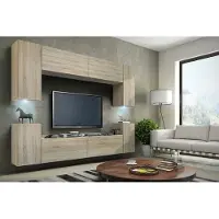 Furnitech Wohnwand Wohnzimmer - Wohnzimmer Möbel mit LED Weiß - Hängend Wohnwand Modern - Wohnzimmer Schrankwand(Future C1/S/M4 1A)