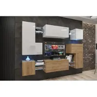 Furnitech Wohnwand Wohnzimmer | Wohnzimmer Möbel mit LED RGB - 16 Farben | Hängend Wohnwand Modern | Wohnzimmer Schrankwand mit Regale und TV Schrank (Albania AN3N-21WDZ-HGM33-1C)