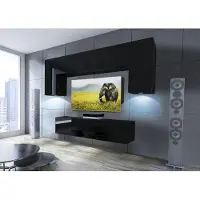 Furnitech Wohnwand Wohnzimmer - Wohnzimmer Möbel mit LED Blau - Hängend Wohnwand Modern - Wohnzimmer Schrankwand mit Regale und TV Schrank (Future C2/HG/B1 1A)