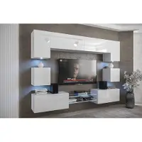 Furnitech Wohnwand Wohnzimmer - Wohnzimmer Möbel mit LED Blau - Hängend Wohnwand Modern - Regale und TV Schrank (Nowara ANX1-17W-HG21-1A)