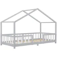 Selius Kinderbett 90x200 cm - Hellgraues Massivholz aus Kiefer mit Schutzgitter