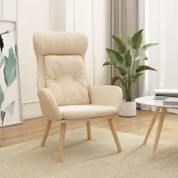 Selius TV-Sessel - Liegesessel - Ohrensessel - Lounge-Sessel - Stoff in Creme-Farbe - Mit Liegefunktion - Metallgestell & Gummibein