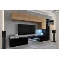 Furnitech Wohnwand Wohnzimmer - Hängend Wohnwand Modern - Regale und TV Schrank - Wohnzimmer Möbel ohne LED (AN92NEW-21SB-HGM28)