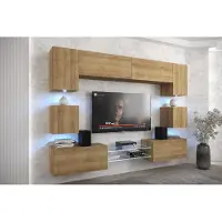 Furnitech Wohnwand Wohnzimmer - Wohnzimmer Möbel mit LED Weiß - Hängend Wohnwand Modern - Regale und TV Schrank (Nowara ANX1-17DZ-M4-1A)