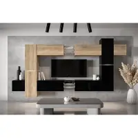 Furnitech Wohnwand Wohnzimmer - Wohnzimmer Schrankwand (AN91NEW-21SB-HGM28)