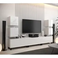 Furnitech Wohnwand Wohnzimmer - Wohnzimmer Möbel mit LED Blau - Hängend Wohnwand Modern - Regale und TV Schrank (AN107-21W-HG2)