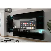 Furnitech Wohnwand Wohnzimmer - Wohnzimmer Möbel mit LED Weiß - Hängend Wohnwand Modern - Regale und TV Schrank (AN90NEW-21B-HG1)