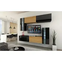 Furnitech Wohnwand Wohnzimmer | Hängend Wohnwand Modern | Wohnzimmer Schrankwand mit Regale und TV Schrank | Wohnzimmer Möbel ohne LED (Future C30-HGM-BD-49 1A | 203cm)