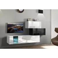 Furnitech Wohnwand Wohnzimmer - Hängend Wohnwand Modern - Regale und TV Schrank - Wohnzimmer Möbel ohne LED (Troja AN85-17BW-HG23-1A)