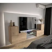 Furnitech Wohnwand Wohnzimmer - Wohnzimmer Möbel mit LED Blau - Hängend Wohnwand Modern - Regale und TV Schrank (AN96-21S-M5 1C)