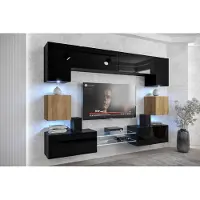 Furnitech Wohnwand Wohnzimmer - Hängend Wohnwand Modern - Regale und TV Schrank - Wohnzimmer Möbel ohne LED (Nowara ANX1-17BDZ-HGM-33-1A)