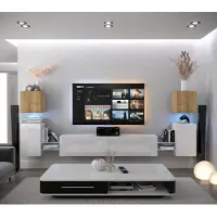 Furnitech Wohnwand Wohnzimmer - Wohnzimmer Möbel mit LED Blau - Hängend Wohnwand Modern - Regale und TV Schrank (AN105-21DZW-HGM1 1C)