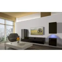 Furnitech Wohnwand Wohnzimmer - Wohnzimmer Möbel mit LED Blau - Hängend Wohnwand Modern - Wohnzimmer Schrankwand mit Regale und TV Schrank (AN16-18B-HG1 1A)