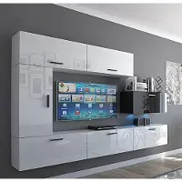 Furnitech Wohnwand Wohnzimmer | Wohnzimmer Möbel mit LED RGB - 16 Farben | Hängend Wohnwand Modern | Wohnzimmer Schrankwand mit Regale und TV Schrank (Future C10/HG/BW3 1B)