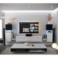 Furnitech Wohnwand Wohnzimmer - Wohnzimmer Möbel mit LED Blau - Hängend Wohnwand Modern - Regale und TV Schrank (AN105-21BW-HG3 1A)