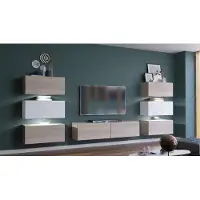 Furnitech Wohnwand Wohnzimmer - Hängend Wohnwand Modern - Regale und TV Schrank - Wohnzimmer Möbel ohne LED (Henri AN72-19SW-HGM-11-1C - 362cm)