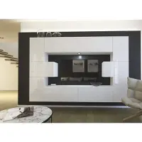 Furnitech Wohnwand Wohnzimmer - Wohnzimmer Möbel mit LED Weiß - Hängend Wohnwand Modern - Regale und TV Schrank (Monaco AN4-17W-HG22 1A)