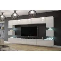 Furnitech Wohnwand Wohnzimmer Möbel (Weiß) mit LED Weiß - Hängend Wohnzimmerwand Modern - Schrankwand(Nowara AN1-17W-HG21 1C)
