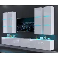 Furnitech Wohnwand Wohnzimmer - Wohnzimmer Möbel mit LED RGB - 16 Farben - Wohnwand Modern - Regale und TV Schrank (Future Malaga AN40-18HG-W2 1B - ohne Füße)