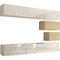 Furnitech Wohnwand Wohnzimmer - Wohnzimmer Möbel mit LED RGB - 16 Farben - Hängend Wohnwand Modern - Regale und TV Schrank (Future C16/HGM/WS/7 1A - 249 cm)