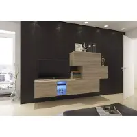 Furnitech Wohnwand Wohnzimmer | Wohnzimmer Möbel mit LED Blau | Hängend Wohnwand Modern | Wohnzimmer Schrankwand mit Regale und TV Schrank (Troja AN85-17S-M5 1A)