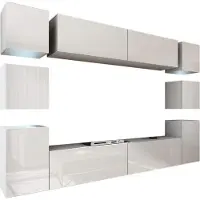 Furnitech Wohnwand Wohnzimmer - Wohnzimmer Möbel mit LED RGB - 16 Farben - Hängend Wohnwand Modern - Regale und TV Schrank (Future 14/HG/W/8 1A - 256 cm)