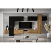 Furnitech Wohnwand Wohnzimmer - Wohnzimmer Möbel mit LED Blau - Hängend Wohnwand Modern - Regale und TV Schrank (AN91NEW-21BDZ-M9 MATT)