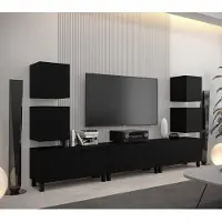Furnitech Wohnwand Wohnzimmer - Wohnzimmer Möbel mit LED RGB - 16 Farben - Hängend Wohnwand Modern - Regale und TV Schrank (AN107-21B-M3)