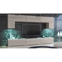 Furnitech Wohnwand Wohnzimmer - Wohnzimmer Möbel mit LED RGB - 16 Farben - Hängend Wohnwand Modern - Regale und TV Schrank (Kate AN70-19S-M3 1A - 242 cm)