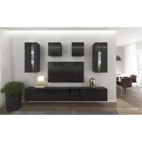 Furnitech Wohnwand Wohnzimmer - Hängend Wohnwand Modern - Regale und TV Schrank - Wohnzimmer Möbel ohne LED (AN291-17B-HG20 1A Klein)