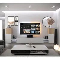 Furnitech Wohnwand Wohnzimmer - Hängend Wohnwand Modern - Regale und TV Schrank - Wohnzimmer Möbel ohne LED (AN104-21SW-M8 1B)