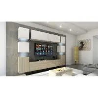 Furnitech Wohnwand Wohnzimmer - Wohnzimmer Möbel mit LED RGB - 16 Farben - Hängend Wohnwand Modern - Regale und TV Schrank (Future 14_HGM_WS_12 1B - 316cm)