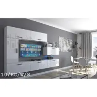 Furnitech Wohnwand Wohnzimmer - Wohnzimmer Möbel mit LED Weiß - Hängend Wohnwand Modern - Regale und TV Schrank (Future C10/HG/W8 1B)