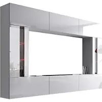 Furnitech Wohnwand Wohnzimmer - Wohnzimmer Möbel mit LED RGB - Hängend Wohnwand Modern Schrankwand mit Regale und TV Schrank (Future C28/HG/W2 1B - 273 cm)