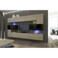 Furnitech Wohnwand Wohnzimmer - Wohnzimmer Möbel mit LED Blau - Hängend Wohnwand Modern - Regale und TV Schrank (Albania AN3-17SB-HGM40 1A)