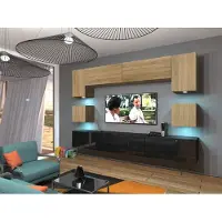 Furnitech Wohnwand Wohnzimmer - Wohnzimmer Möbel mit LED Weiß - Hängend Wohnwand Modern - Wohnzimmer Schrankwand(Nowara AN1-17BS-HGM35 1B)