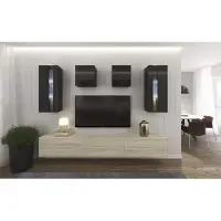 Furnitech Wohnwand Wohnzimmer - Wohnzimmer Möbel mit LED Blau - Hängend Wohnwand Modern - Regale und TV Schrank (AN291-17BS-HGM31 1A Klein)