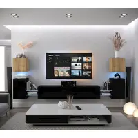 Furnitech Wohnwand Wohnzimmer - Wohnzimmer Möbel mit LED Blau - Hängend Wohnwand Modern - Regale und TV Schrank (AN105-21DZB-HGM3 1C)