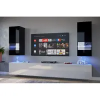 Furnitech Wohnwand Wohnzimmer - Wohnzimmer Möbel mit LED Weiß - Wohnzimmer Schrankwand(Sezana AN21-18BW-HG5 1A)