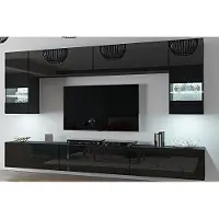 Furnitech Wohnwand Wohnzimmer | Wohnzimmer Möbel mit LED Weiß | Hängend Wohnwand Modern | Wohnzimmer Schrankwand mit Regale und TV Schrank (Future C79-HG-B1 1A)