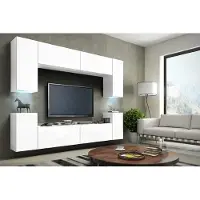 Furnitech Wohnwand Wohnzimmer - Wohnzimmer Möbel mit LED Weiß - Hängend Wohnwand Modern - Regale und TV Schrank (Future C1/M/W/4 -1A MATT)