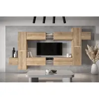 Furnitech Wohnwand Wohnzimmer - Wohnzimmer Möbel mit LED Blau - Hängend Wohnwand Modern - Regale und TV Schrank (AN91NEW-21S-M5 MATT)