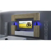 Furnitech Wohnwand Wohnzimmer - Wohnzimmer Möbel mit LED Blau - Hängend Wohnwand Modern - Regale und TV Schrank (AN43-17SW-HGM46 1A)