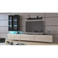 Furnitech Wohnwand Wohnzimmer | Hängend Wohnwand Modern | Wohnzimmer Schrankwand mit Regale und TV Schrank | Wohnzimmer Möbel ohne LED (Egina AN50-18BS-HGM9 1A)
