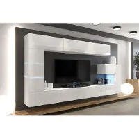 Furnitech Wohnwand Wohnzimmer - Wohnzimmer Möbel mit LED RGB - 16 Farben - Hängend Wohnwand Modern - Wohnzimmer Schrankwand mit Regale und TV