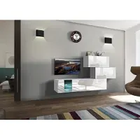 Furnitech Wohnwand Wohnzimmer | Wohnzimmer Möbel mit LED RGB - 16 Farben | Hängend Wohnwand Modern | Wohnzimmer Schrankwand mit Regale und TV Schrank (Troja AN85-17W-HG21-1A)